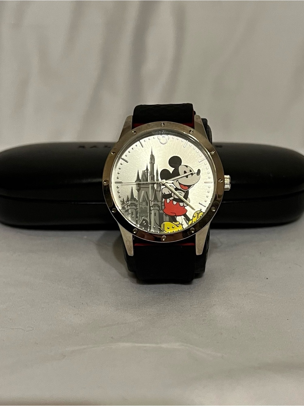 Disney Men's Mickey Mouse Silver Dial Watch with Black Strap